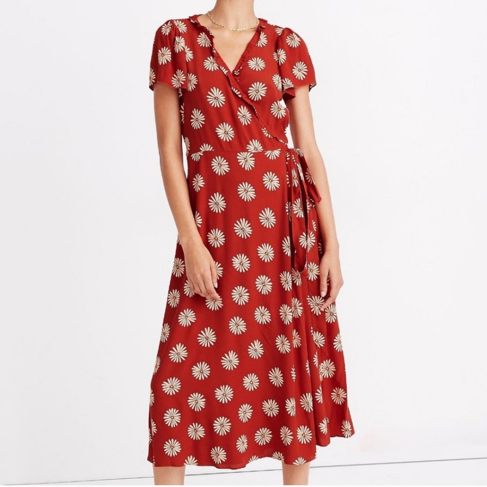 Madewell Women's Ruffle-Edge Wrap Midi Dress in Daisy Daydream XS